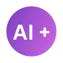 The image is a pinky purple disc with AI+ written on it in white letters and it is used to signify that the content was created by a real person with the help of AI.
